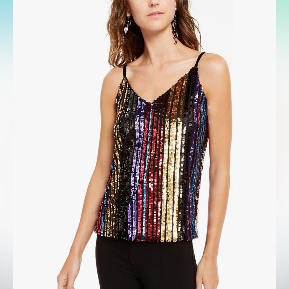 INC International Concepts Women's Sequin Embellished V Neck Tank